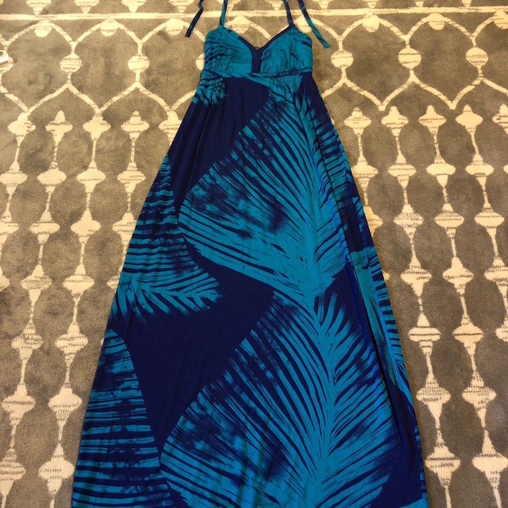 Express Tropical Print Halter Maxi Dress